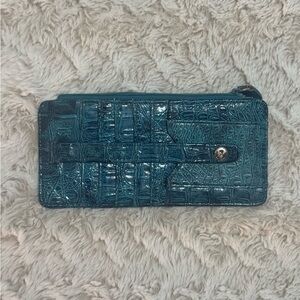 Vintage 2000s Teal Croc-Embossed Zip Wallet - Women's